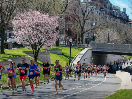 Hundreds of participants run past during the 129th Boston Marathon on April 21,2025. Photo courtesy of the Boston Athletic Association.