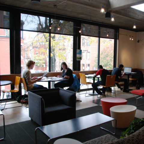 Students study and work in The Loft at 320 Newbury Street.