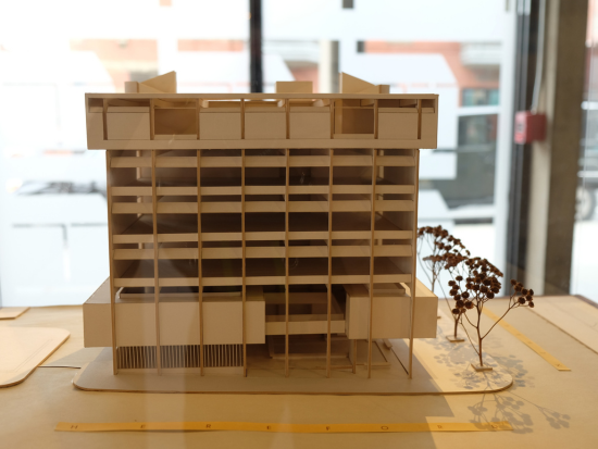 The BAC's 320 Newbury Street building 3-D model displayed for the 2015 McCormick Gallery exhibit Concrete Visions: The BAC and Boston City Hall Design Competitions.