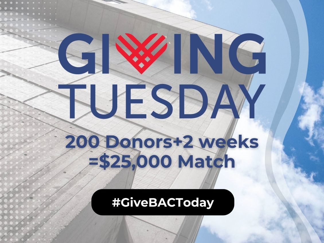 Giving Tuesday (Logo). 200 Donors plus 2 Weeks equal 25000 dollar match. #GiveBACToday.