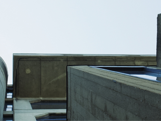 Looking up at the BAC's 320 Newbury Brutalist building.