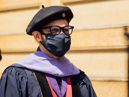 President Mahesh Daas wearing a BAC mask during the 2021 Commencement Processional.