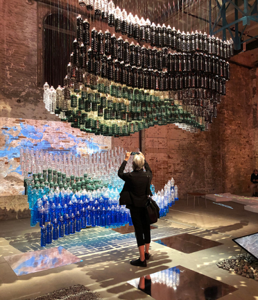 Installation ‘Hacking the Resort: Water, Territorialities and Imaginaries’ by Storia Na Lugar (Patricia Anahory and César Schofield Cardoso) at the 17th International Architecture Exhibition at the Biennale Architettura di Venezia (2021). Photo by Patricia Anahory. 