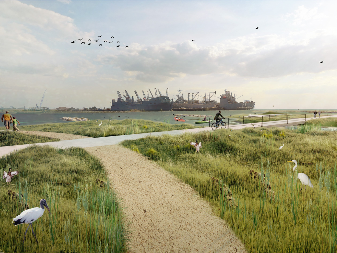 Climate Positive Design at Alameda Point De-Pave Park in Alameda, California - a naval base transformation for a resilient future. Courtsey of CMG Landscape Architecture / Climate Positive Design.
