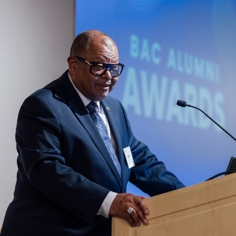 Edward Ransom, B.Arch'84, accepts the 2023 Alumni Award for Distinguished Alumni in Service.