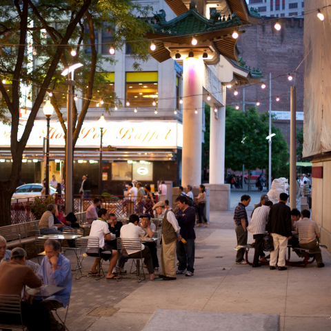 Designing for a Chinatown plaza with layered history and for evolving contemporary culture. Photo by Jonathon Levitt.