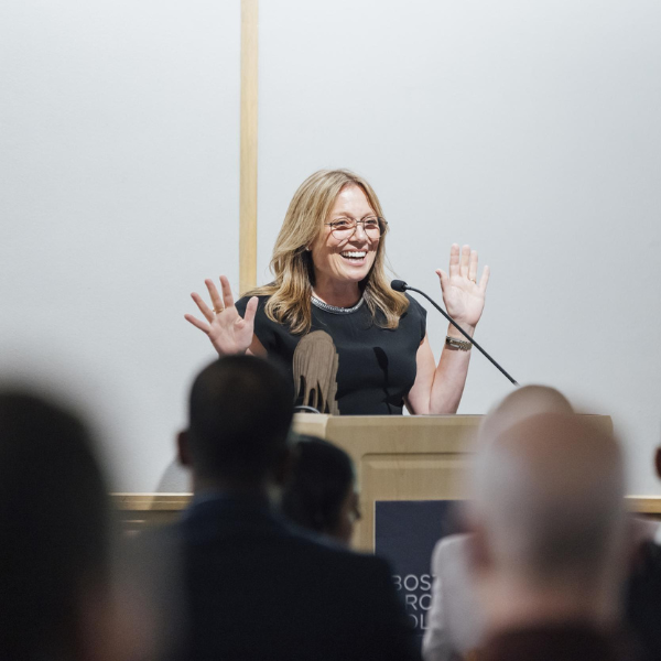 Tiffany LeBlanc, Cert'07, speaks while accepting the 2025 Alumni and Friends Award for Distinguished Alumni in Interior Architecture and Design.