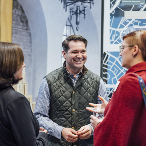 BAC community members enjoy talking at the BAC Talks 2024 reception in the BAC McCormick Gallery.