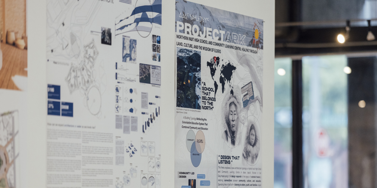 View of the Graduates' Boards at the 2025 Graduate Exhibit in the BAC McCormick Gallery.