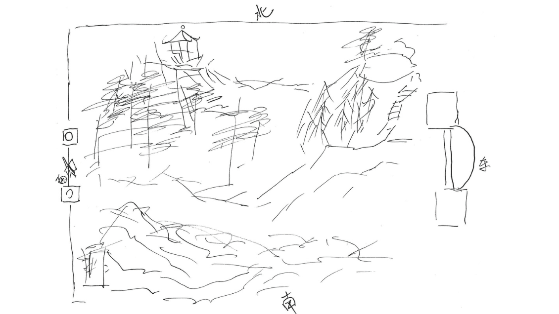 A sketch of Dongdan Park drawn from memory by a parkgoer. Drawing Collected by Estello Raganit and Michael Norton.