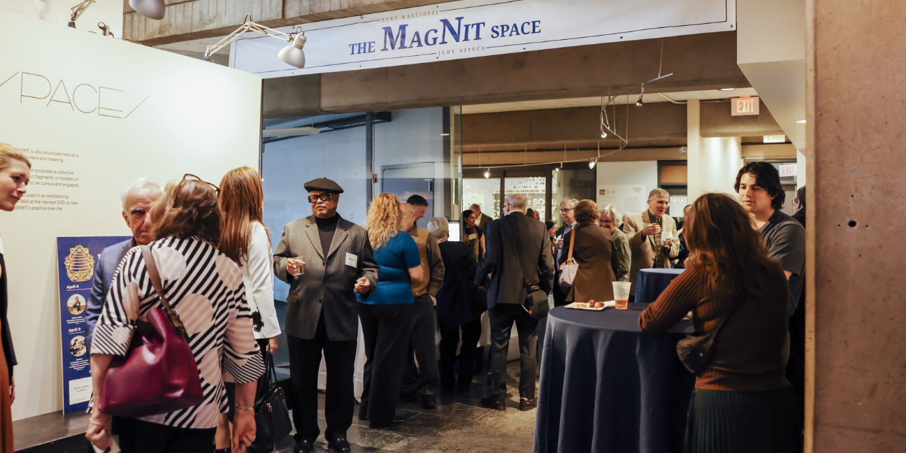 Attendees gather and network during the Boston Architectural College Alumni Awards reception in the MagNit Space celebrating architecture and design alumni.