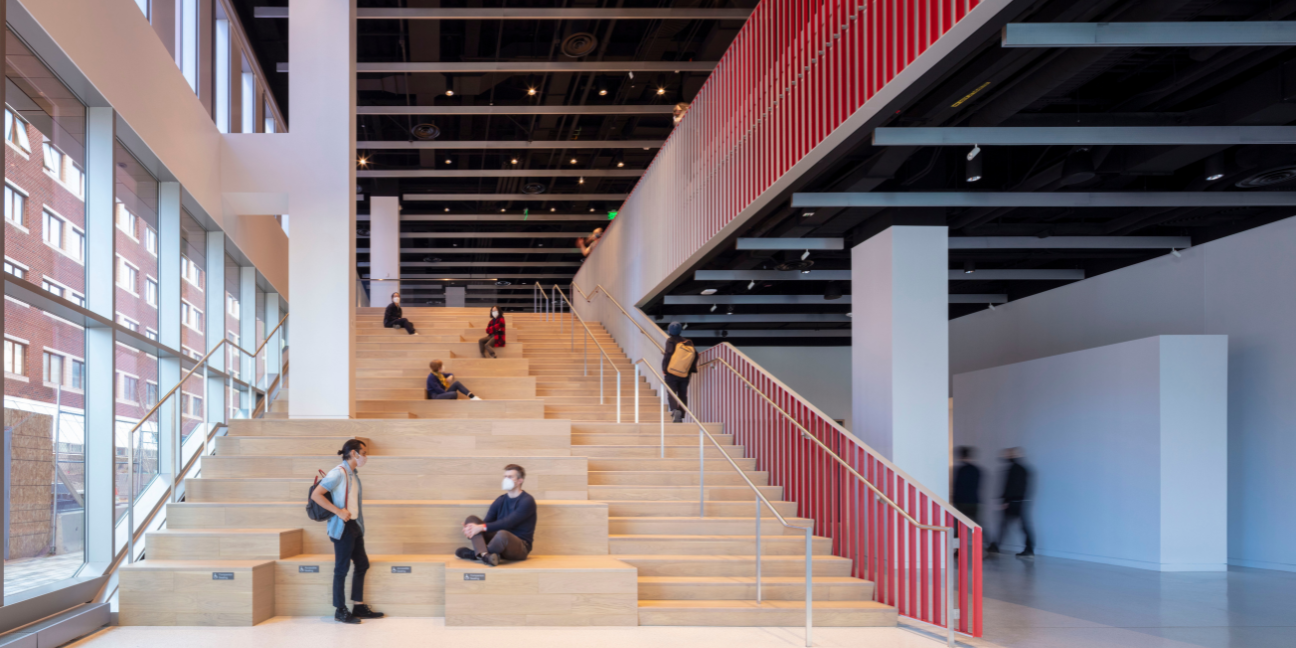 The new MIT Museum in Kendall Square provides a window into MIT, a glimpse into the artifacts of research and the stories behind them. The museum’s gallery sequence forms a continuous spiral, connecting the pedestrian plaza and ground floor lobby to the second- and third floor galleries, and terminates in the museum collections. Photo Credit: John Horner.