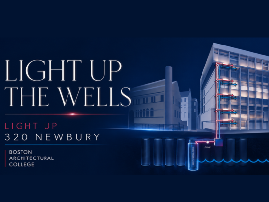 Light Up the Wells. Light Up 320 Newbury. Boston Architectural College (logo).