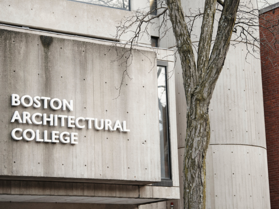 "Boston Architectural College" signage at the entrance to the 320 Newbury building. PC Tong Luong.