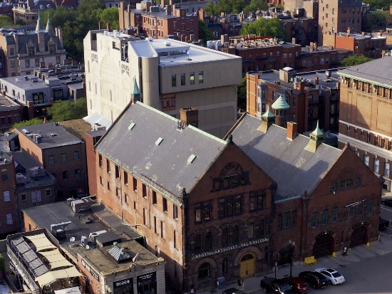 Aerial photo of the BAC's campus buildings and surrounding areas including 951 Boylston St and 320 Newbury St in the Boston's Back Bay neighborhood