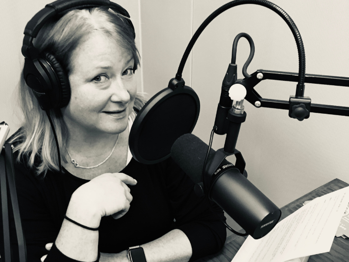 Janet Roche, MDS-HH'17, recording her very first podcast, Inclusive Designers, in the studio in September 2019.