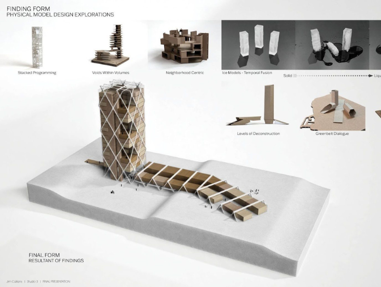 Model and Form Exploration, final presentation for Studio 3 at the BAC in 2025. Photo Credit: James Callans.