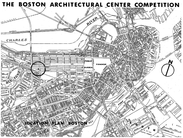 Cover page of the 1963 Boston Architectural Center design competition brochure, announcing plans for a new home at 320 Newbury Street.