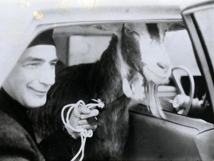 Dean Arcangelo Cascieri rides with Chu Chu the goat in the 1960s, capturing a memorable and distinctive moment in BAC history.