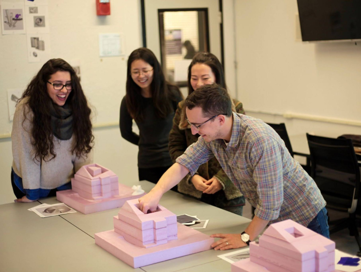 Students work with study models in a Boston Architectural College modeling studio, continuing the BAC's hands-on learning tradition.